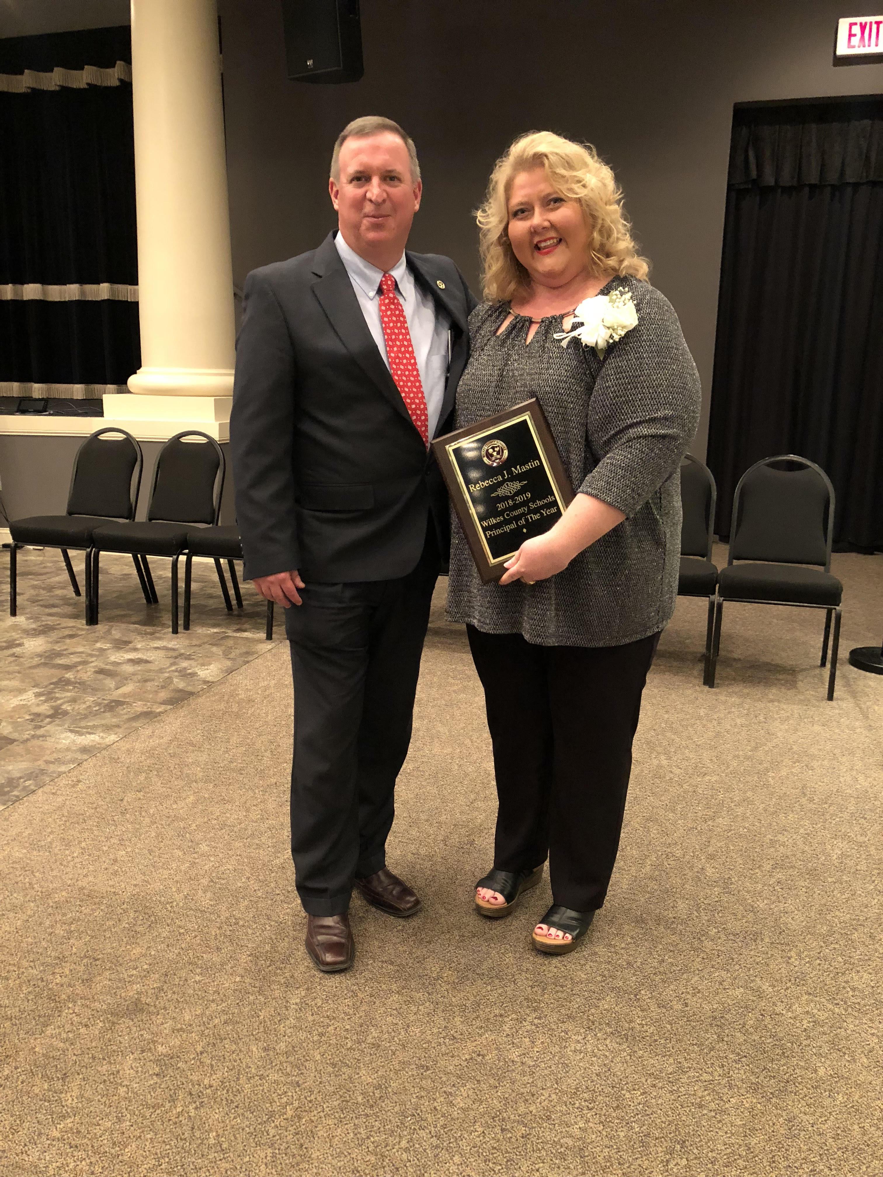 Mrs. Rebecca Mastin, WCS Principal of the Year, with Superintendent Mark Byrd